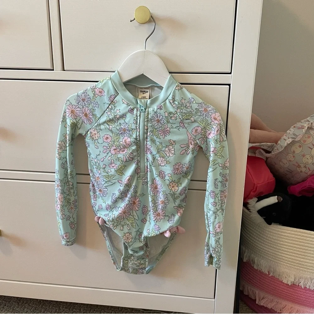 Oshkosh B’gosh Floral One Piece Long Sleeved Rashguard 24 Months